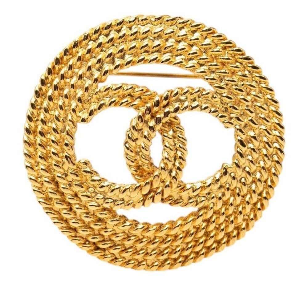 Chanel CC Logo Vintage Brooch Gold Plated